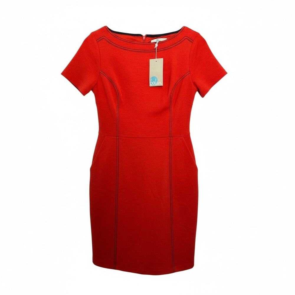 Boden Orange sheath dress with short sleeves and black accent stitchingUK8p US4p